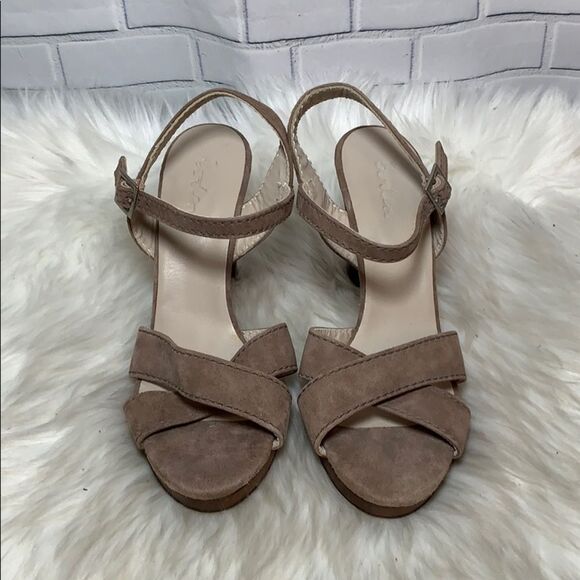 Boden Tan Suede Wood Platform Heels Sz 10 - Picture 2 of 7